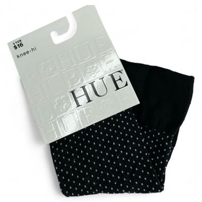 HUE Micro Pin Dot Knee High Womens One Size Black White Banded Top NWT